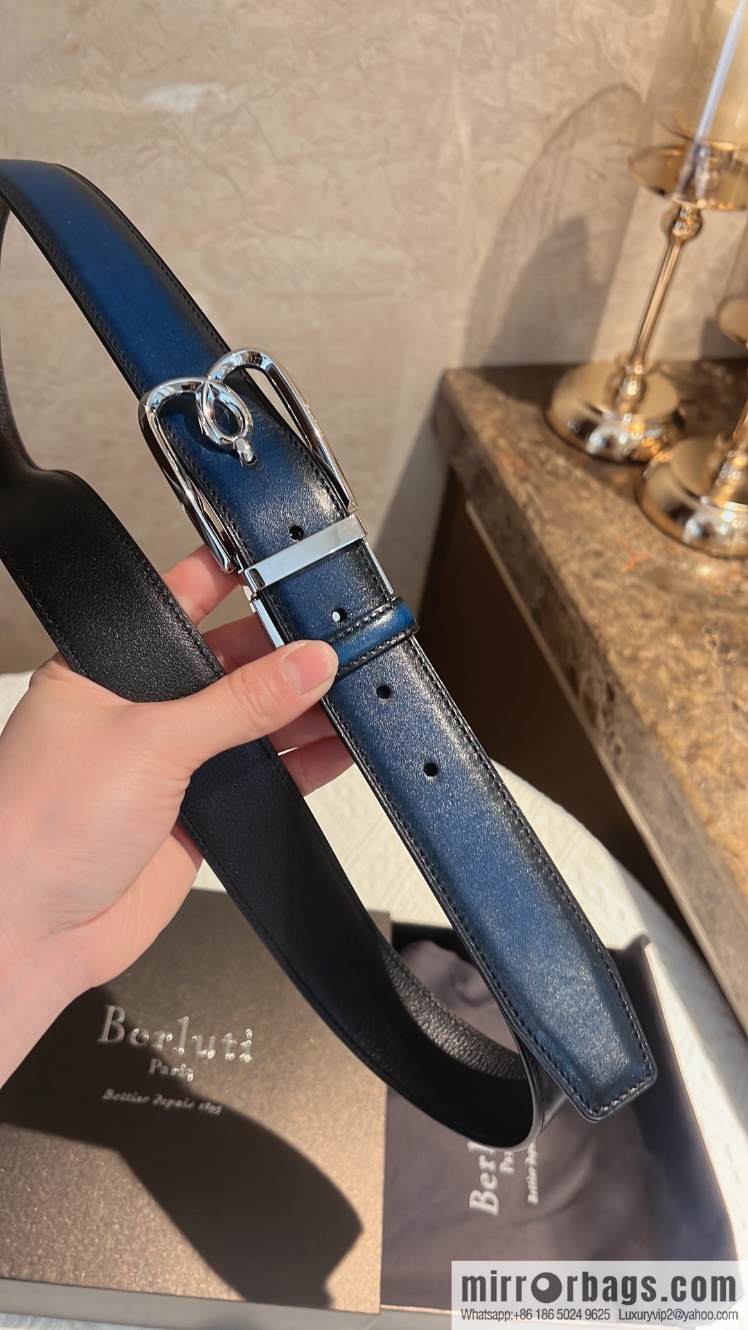 Berluti, exquisite twist lock rotating pin buckle, French Paris men's belt 3.5cm