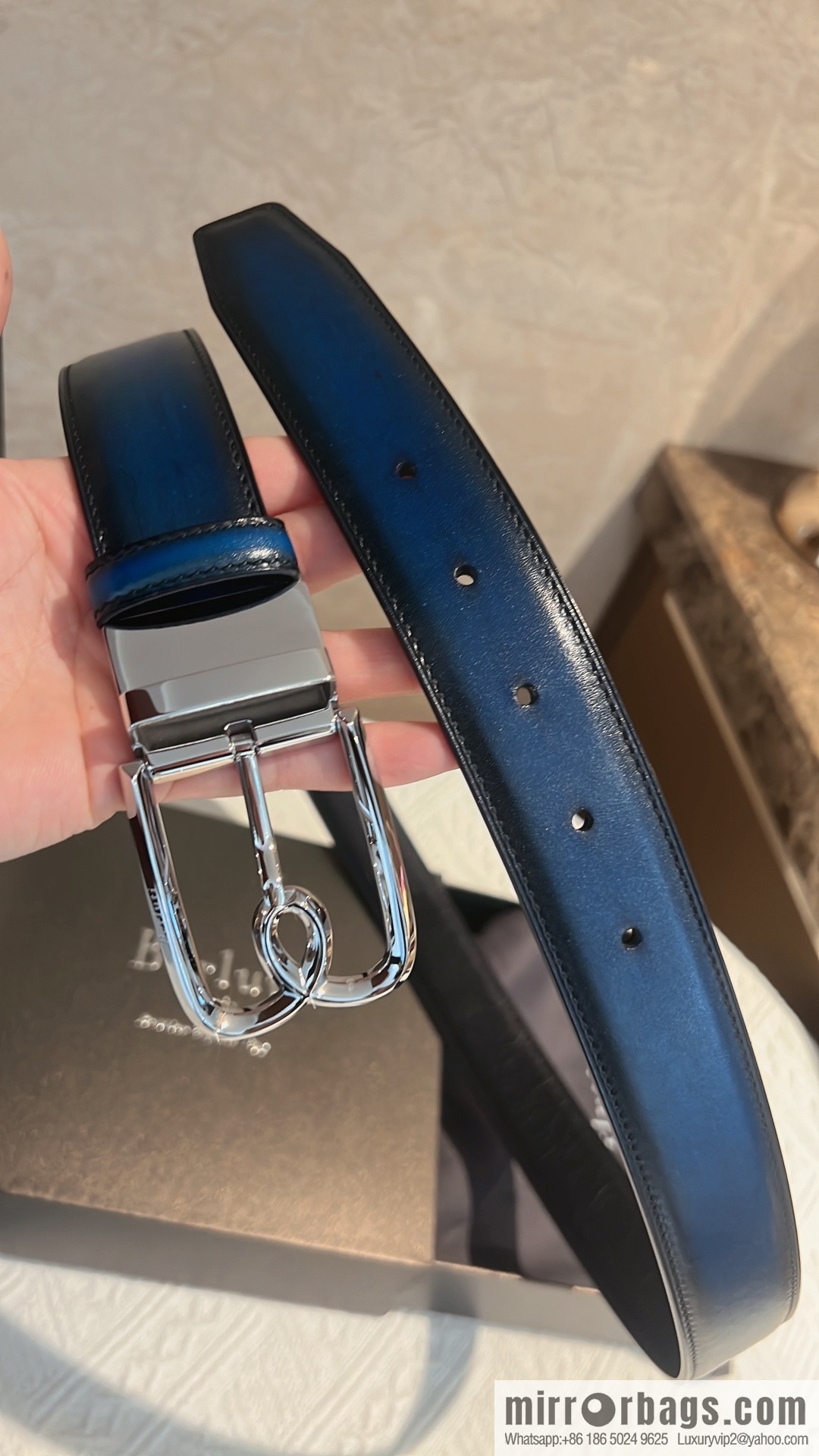 Berluti, exquisite twist lock rotating pin buckle, French Paris men's belt 3.5cm