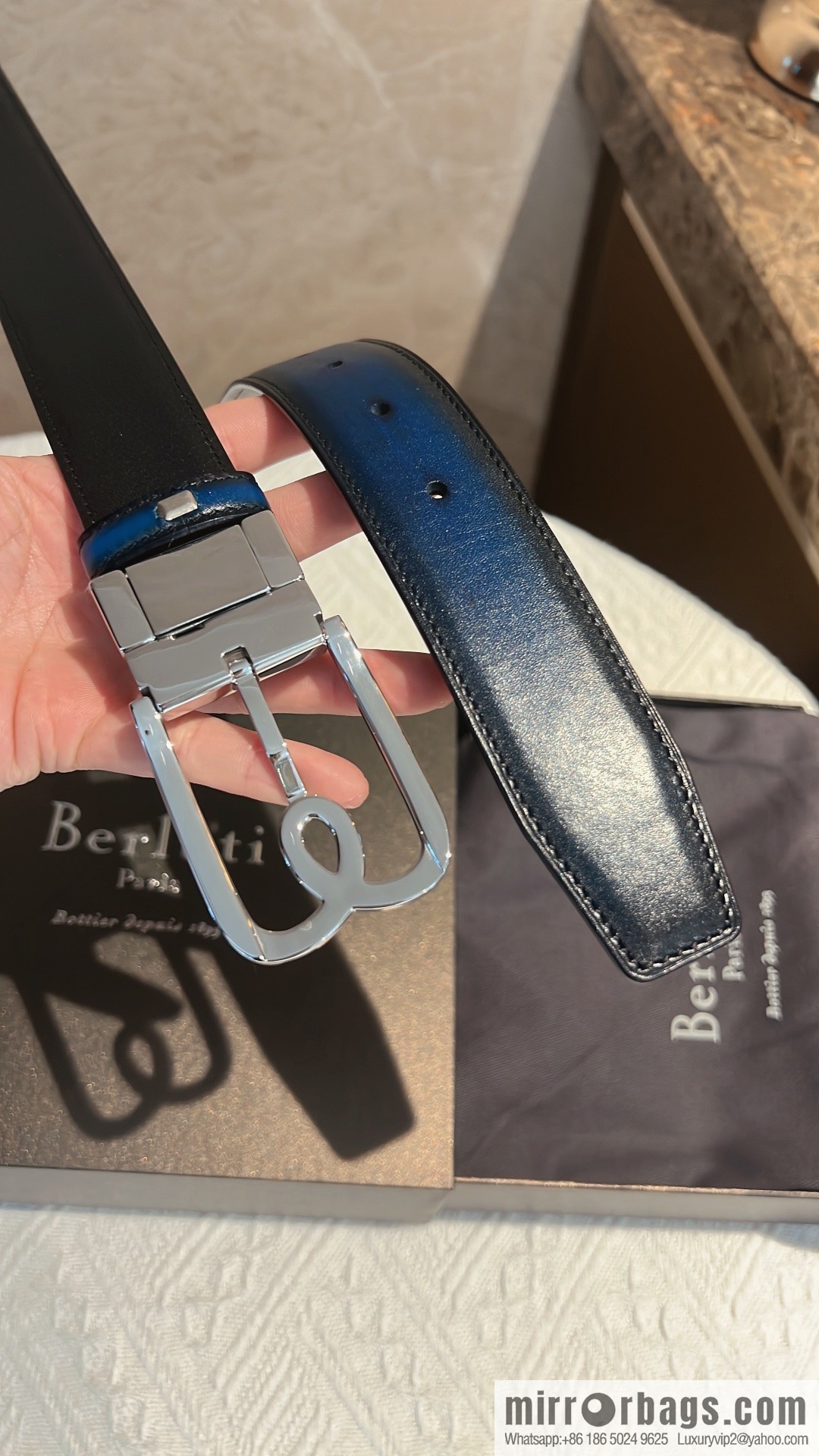 Berluti, exquisite twist lock rotating pin buckle, French Paris men's belt 3.5cm