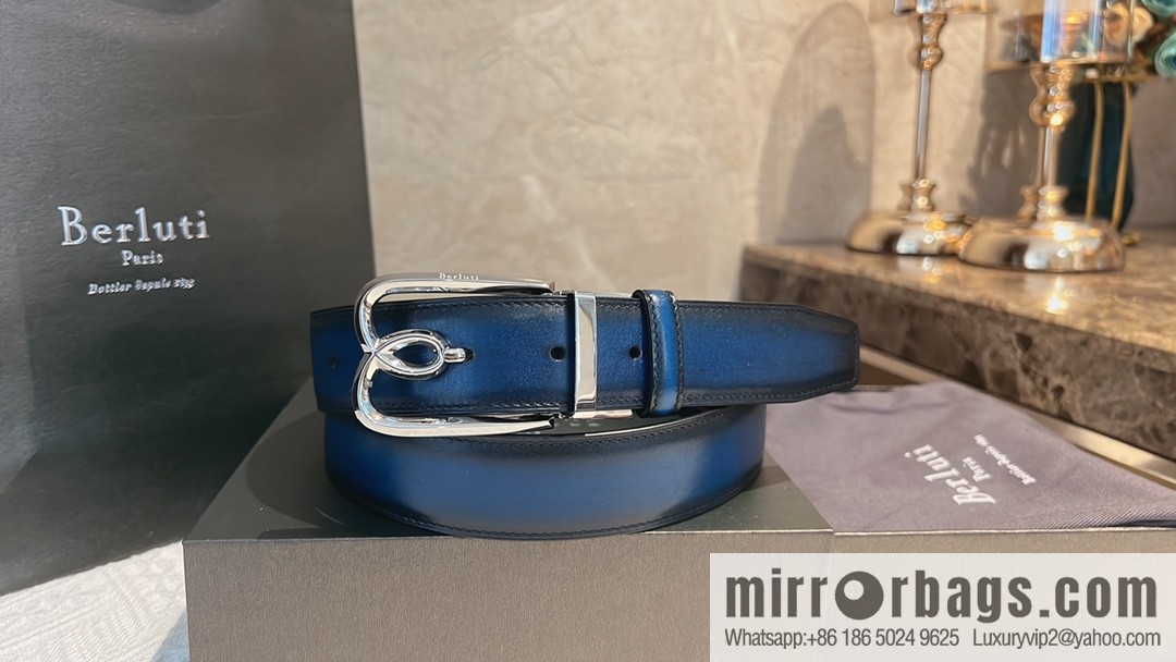 Berluti, exquisite twist lock rotating pin buckle, French Paris men's belt 3.5cm