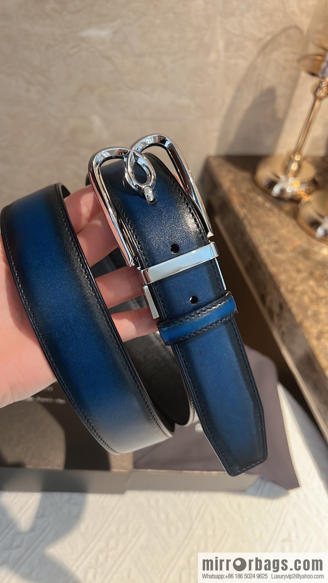 Berluti, exquisite twist lock rotating pin buckle, French Paris men's belt 3.5cm