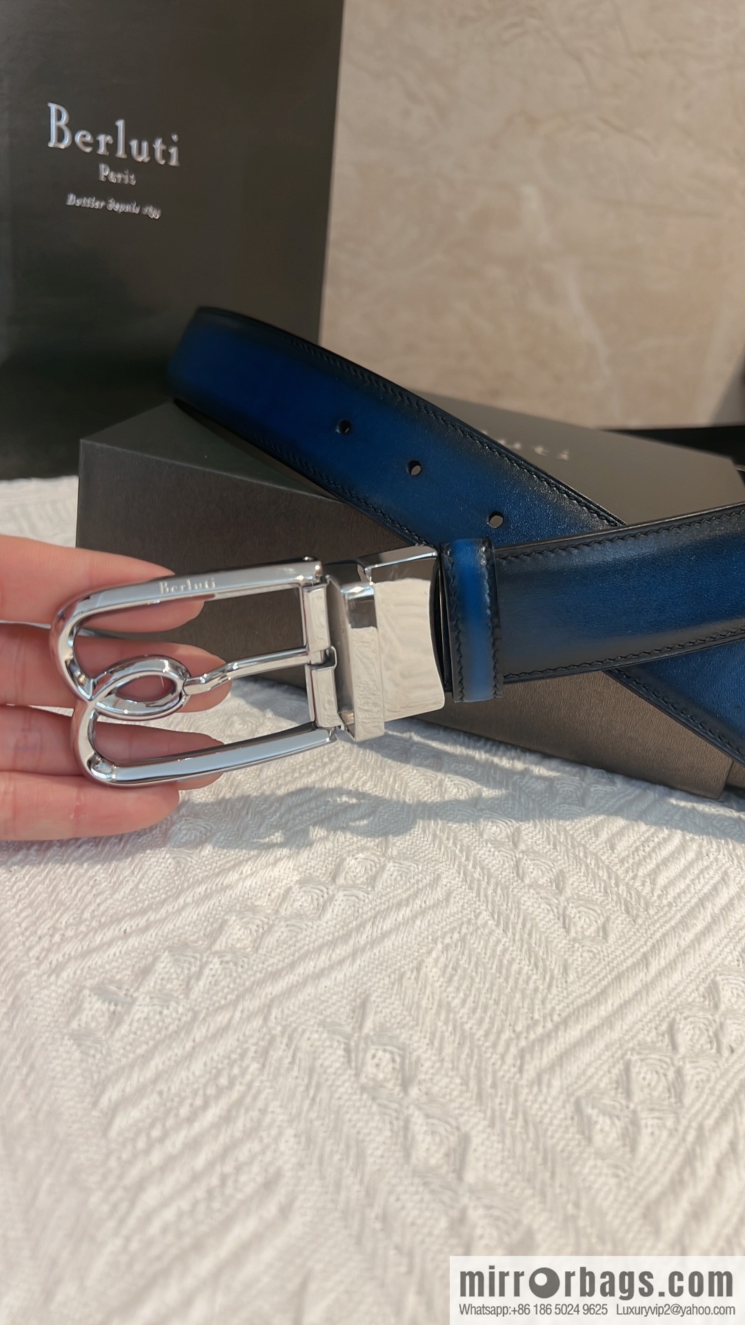 Berluti, exquisite twist lock rotating pin buckle, French Paris men's belt 3.5cm