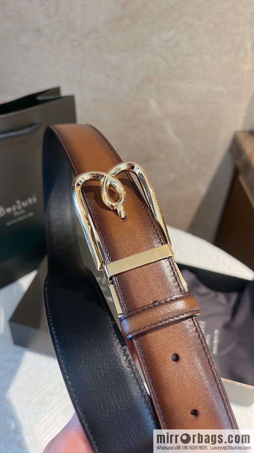 Berluti, exquisite twist lock rotating pin buckle, French Paris men's belt 3.5cm