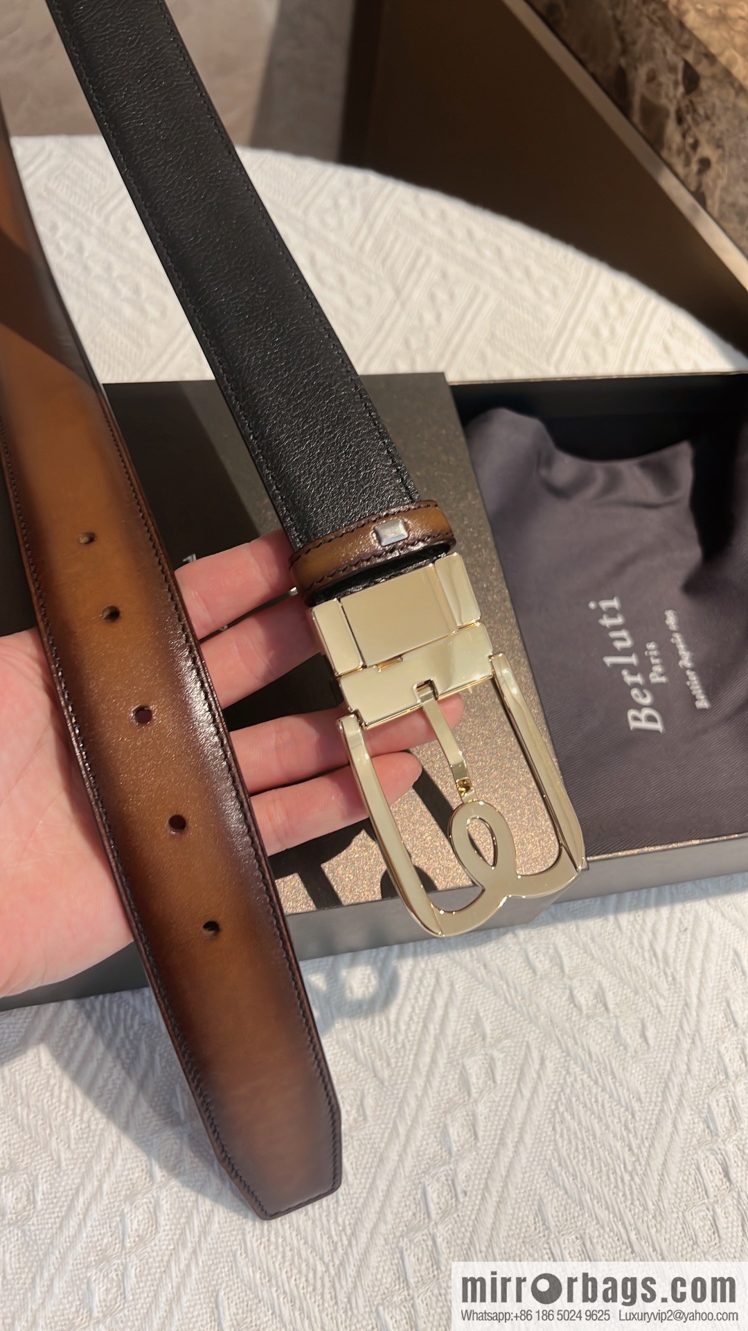 Berluti, exquisite twist lock rotating pin buckle, French Paris men's belt 3.5cm