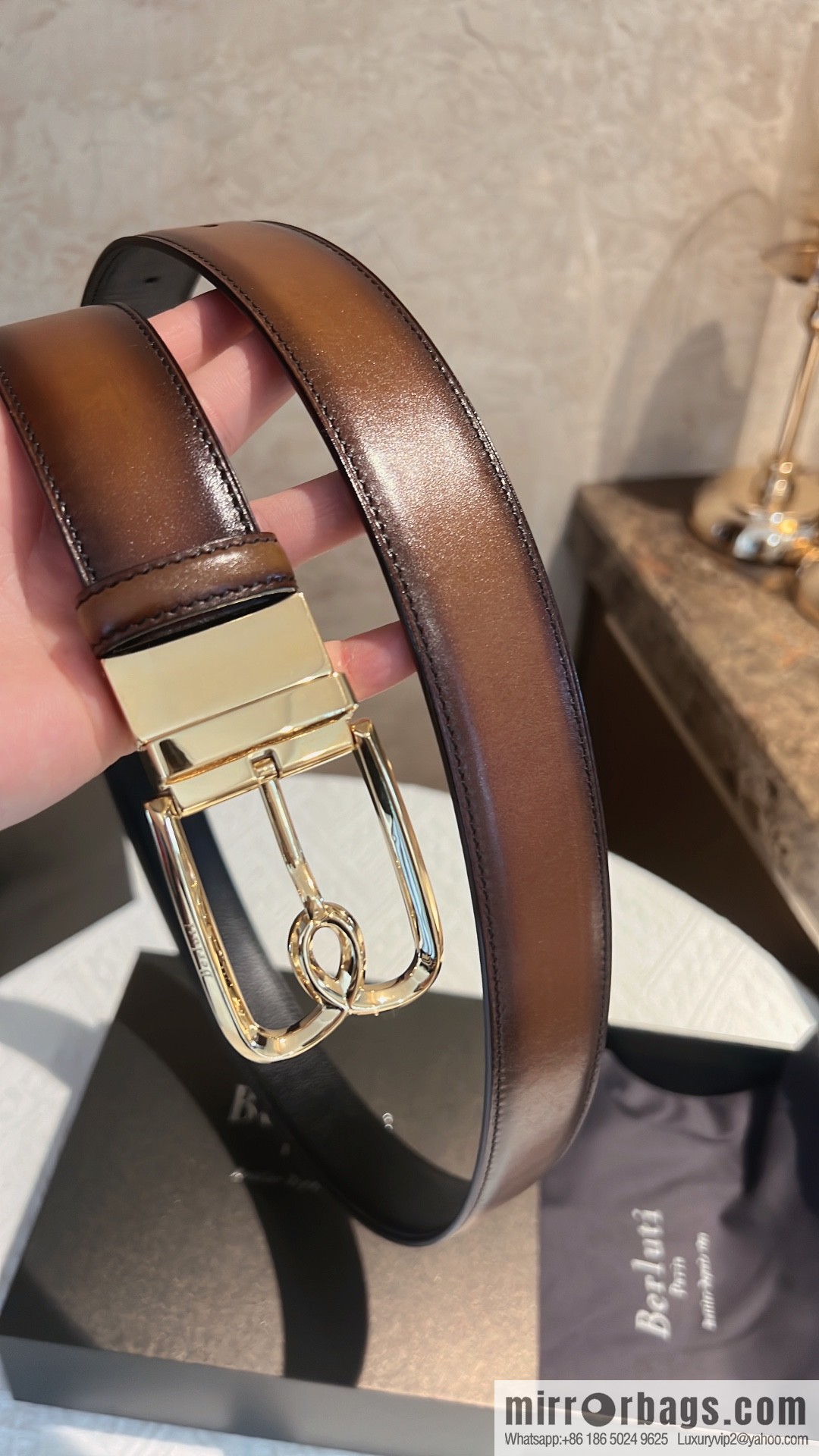 Berluti, exquisite twist lock rotating pin buckle, French Paris men's belt 3.5cm