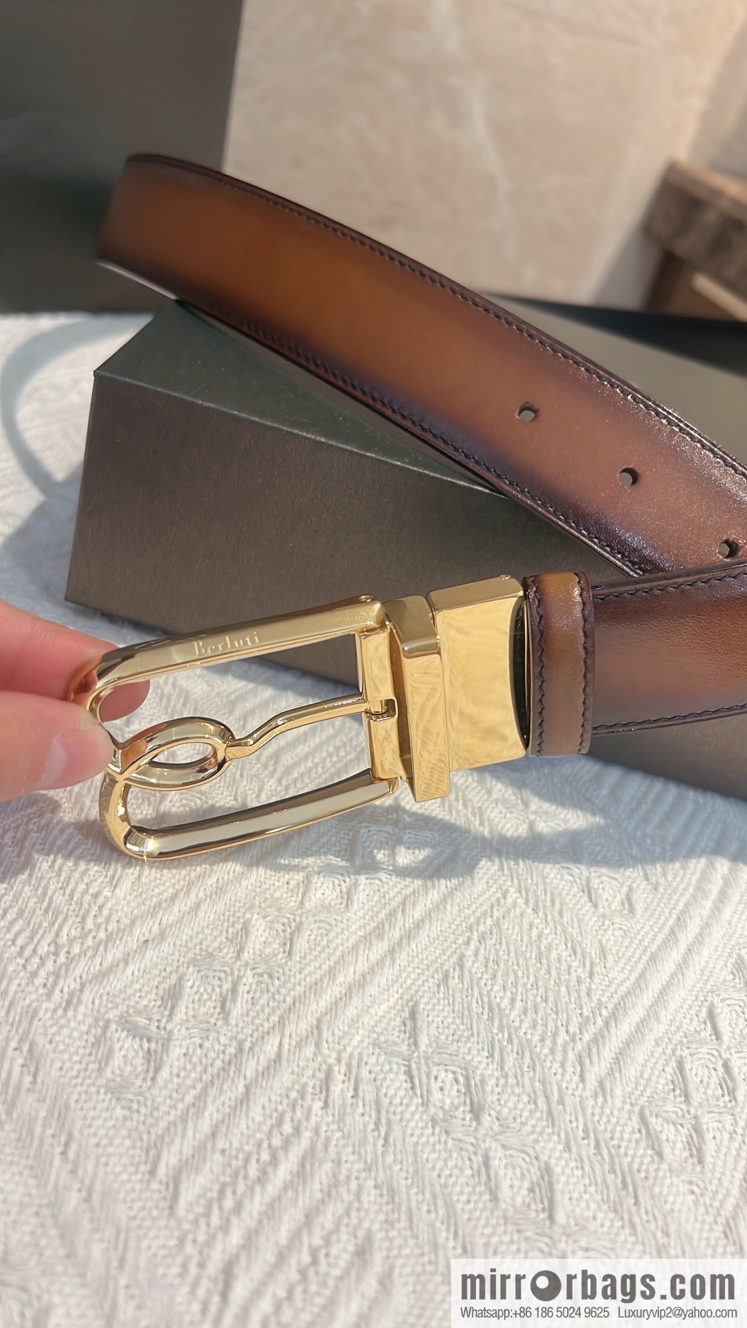 Berluti, exquisite twist lock rotating pin buckle, French Paris men's belt 3.5cm