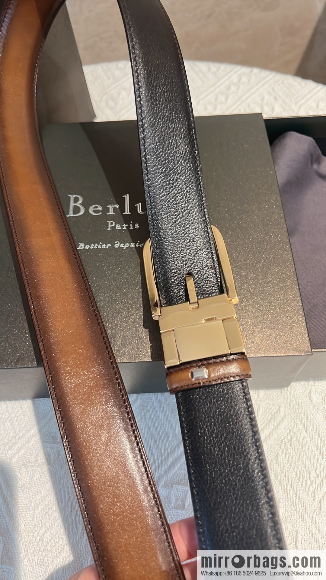 Berluti, exquisite twist lock rotating pin buckle, French Paris men's belt 3.5cm