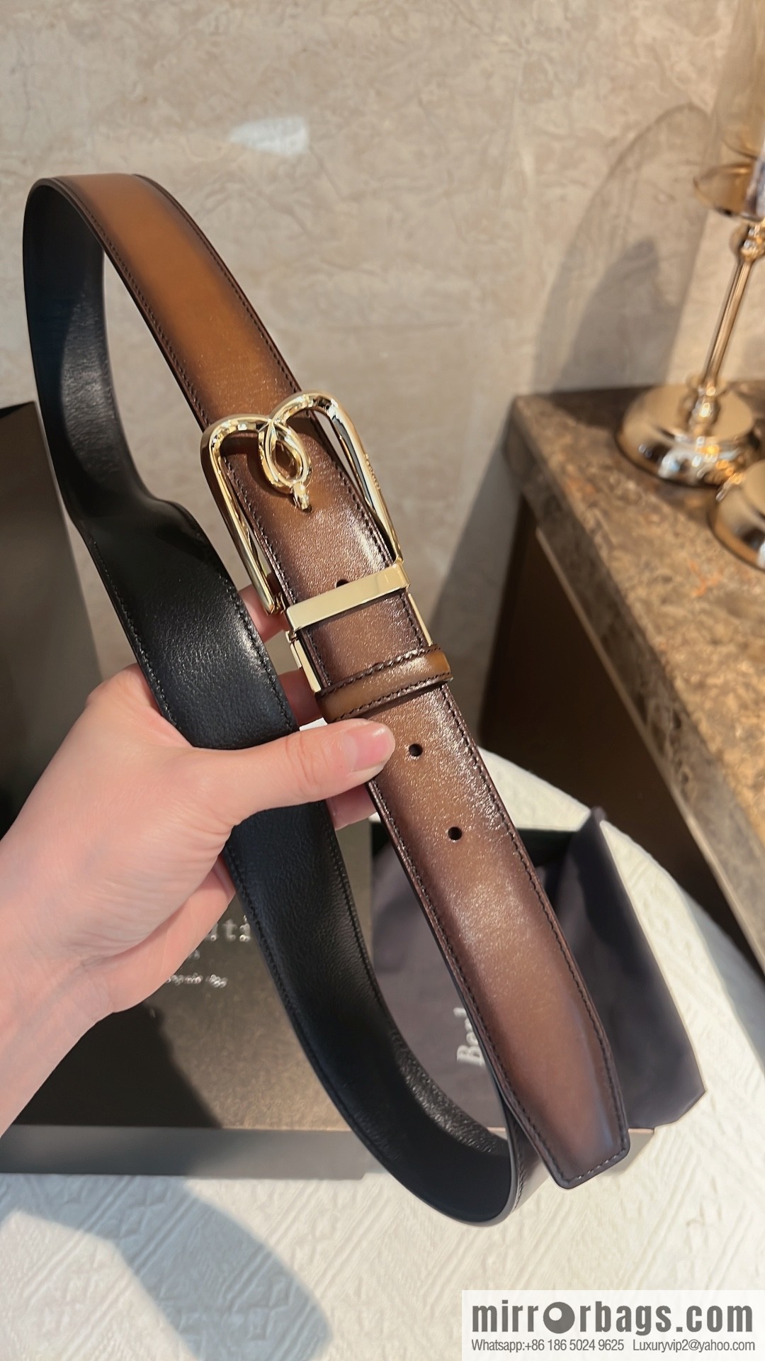 Berluti, exquisite twist lock rotating pin buckle, French Paris men's belt 3.5cm