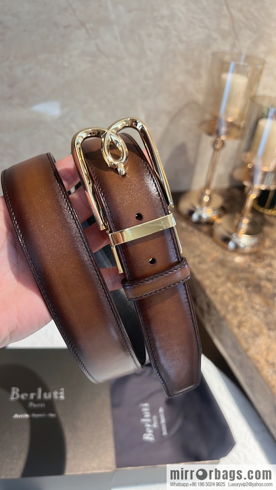 Berluti, exquisite twist lock rotating pin buckle, French Paris men's belt 3.5cm