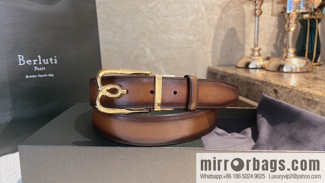 Berluti, exquisite twist lock rotating pin buckle, French Paris men's belt 3.5cm