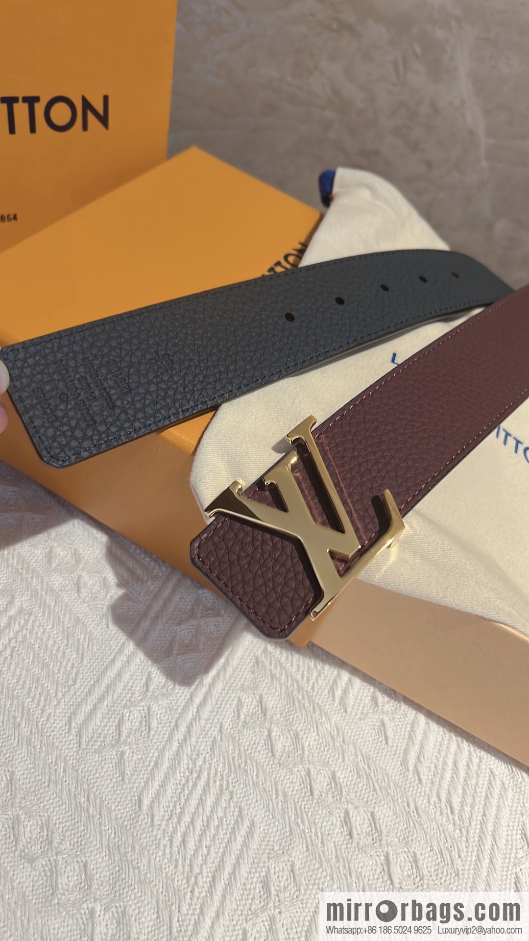 LOUIS VUITTON Louis Vuitton counter hanging buckle double-sided lychee lychee black/khaki double-sided men's belt