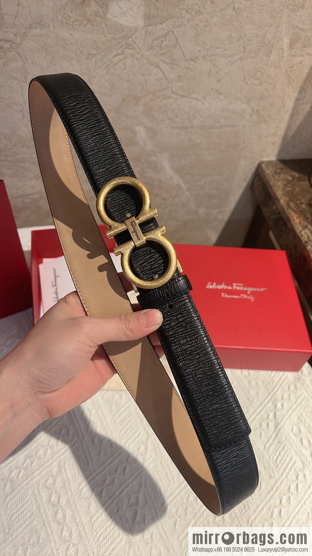 Ferragamo Ferragamo, first layer of cowhide with exquisite counter version retro metal buckle men's 3.5cm belt