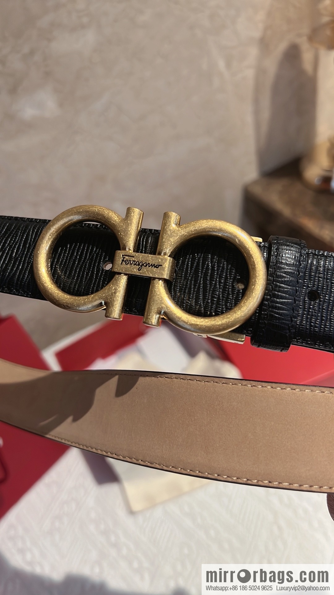 Ferragamo Ferragamo, first layer of cowhide with exquisite counter version retro metal buckle men's 3.5cm belt