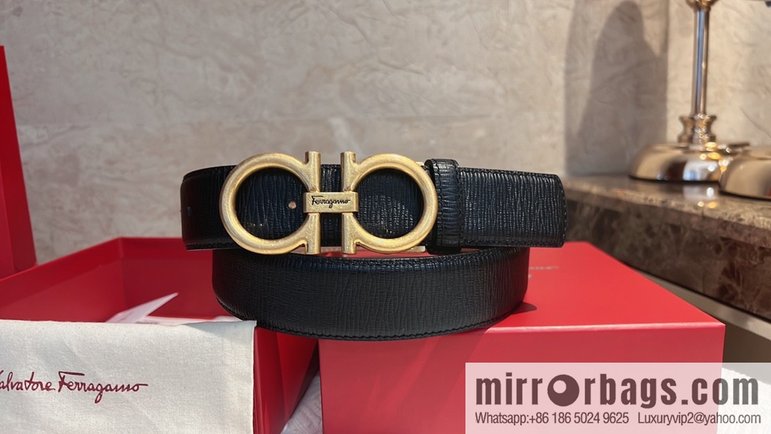 Ferragamo Ferragamo, first layer of cowhide with exquisite counter version retro metal buckle men's 3.5cm belt