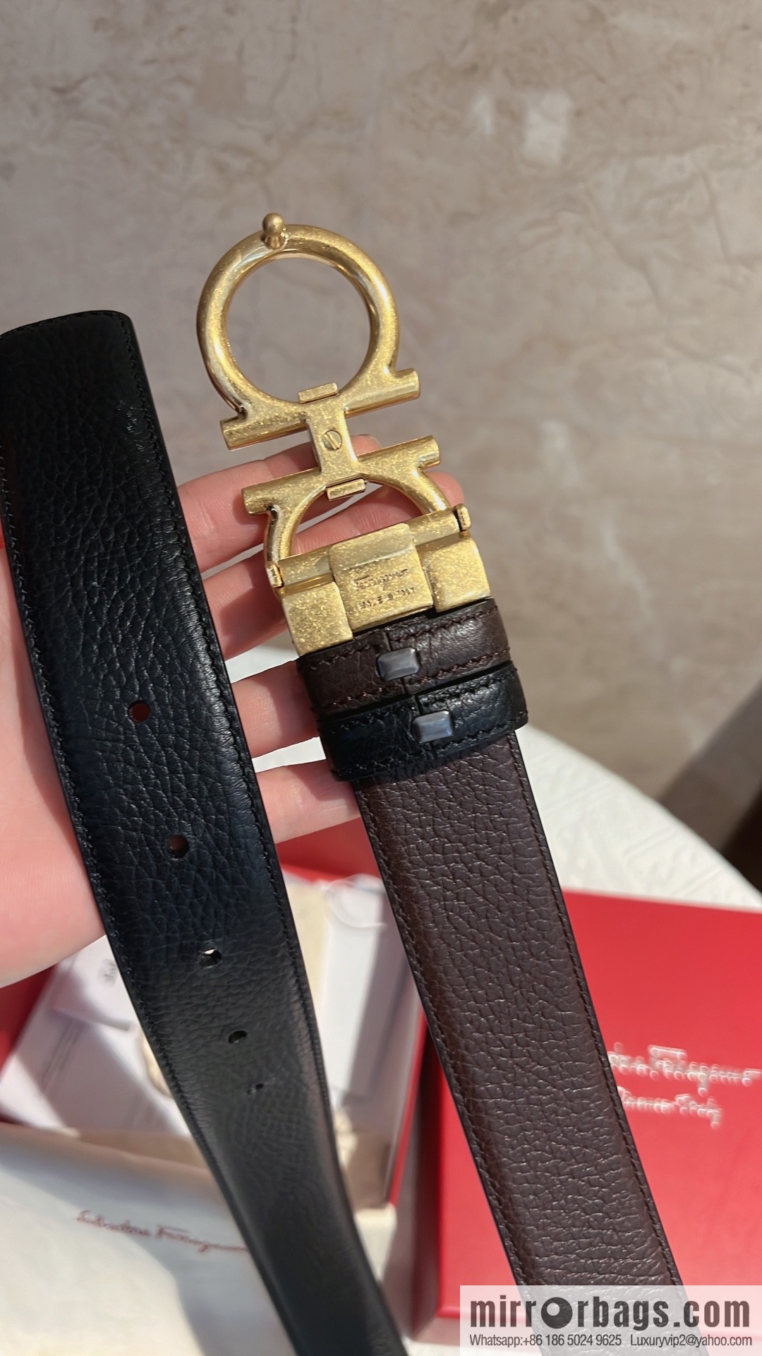 Ferragamo Ferragamo, first layer of cowhide with exquisite counter version retro metal buckle men's 3.5cm belt