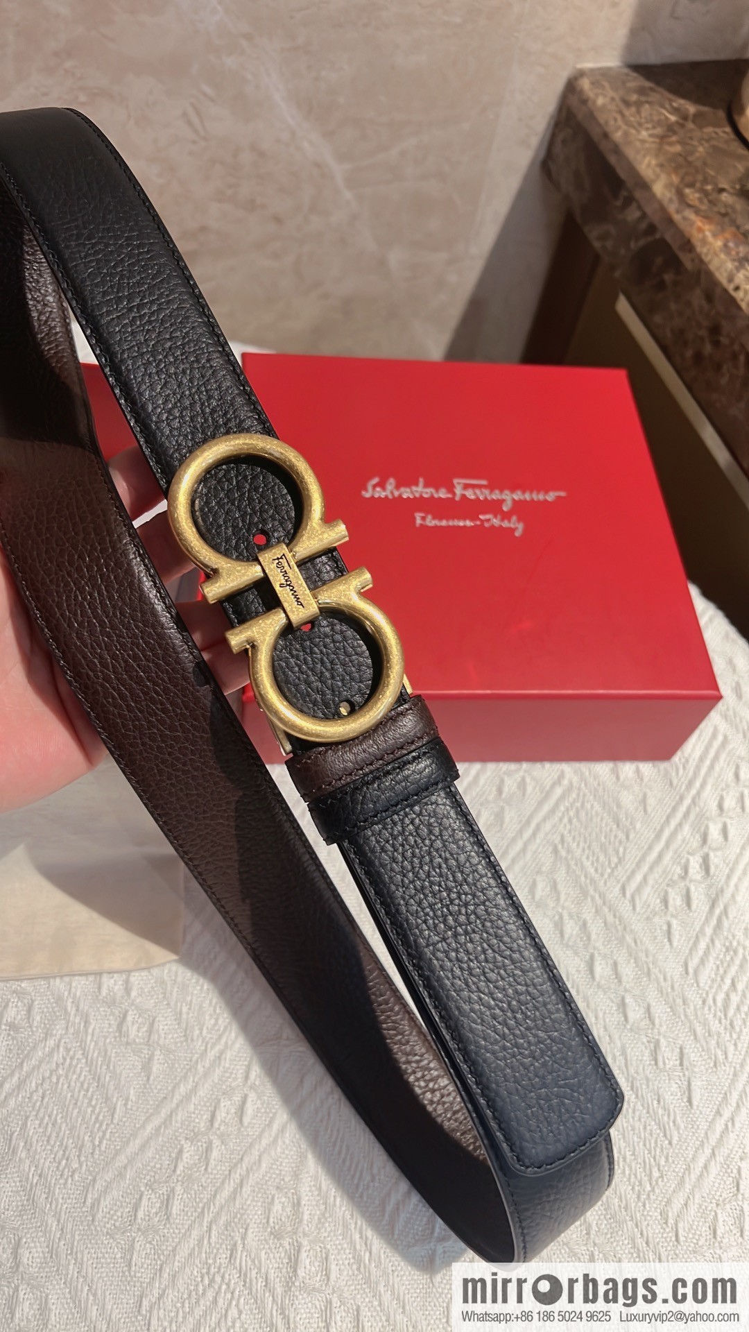 Ferragamo Ferragamo, first layer of cowhide with exquisite counter version retro metal buckle men's 3.5cm belt