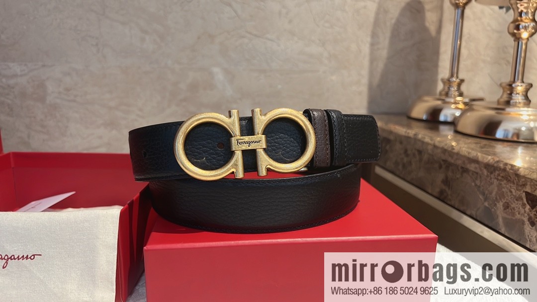 Ferragamo Ferragamo, first layer of cowhide with exquisite counter version retro metal buckle men's 3.5cm belt