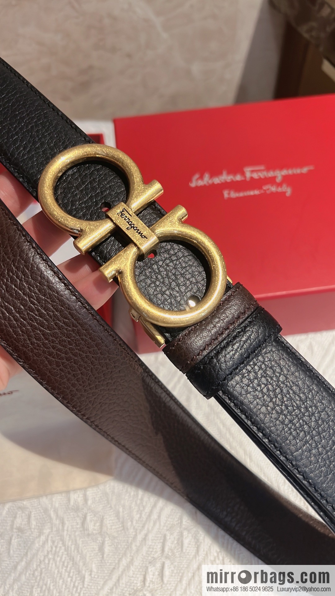 Ferragamo Ferragamo, first layer of cowhide with exquisite counter version retro metal buckle men's 3.5cm belt