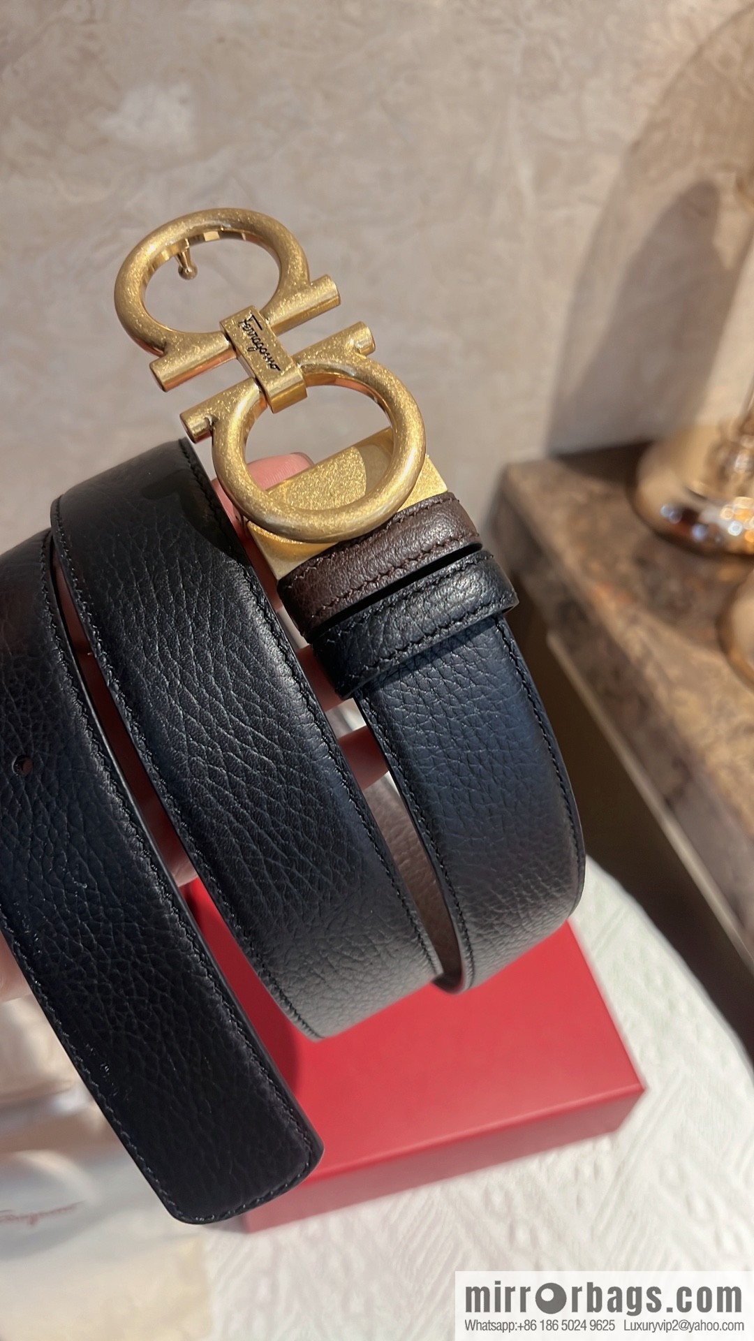 Ferragamo Ferragamo, first layer of cowhide with exquisite counter version retro metal buckle men's 3.5cm belt