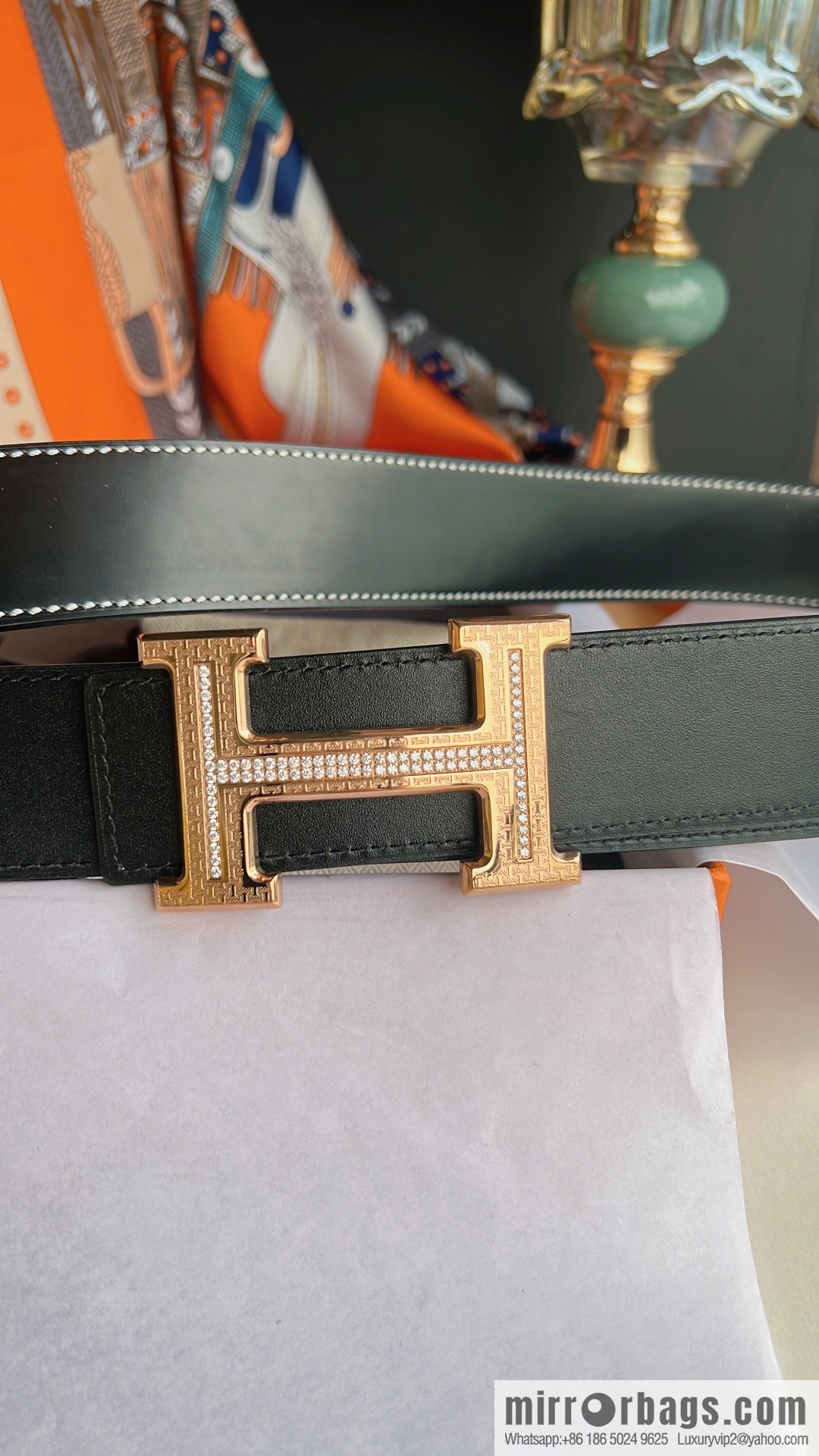 Hermes Hermes, using selected imported cowhide inlaid diamonds 3.8cm men's belt