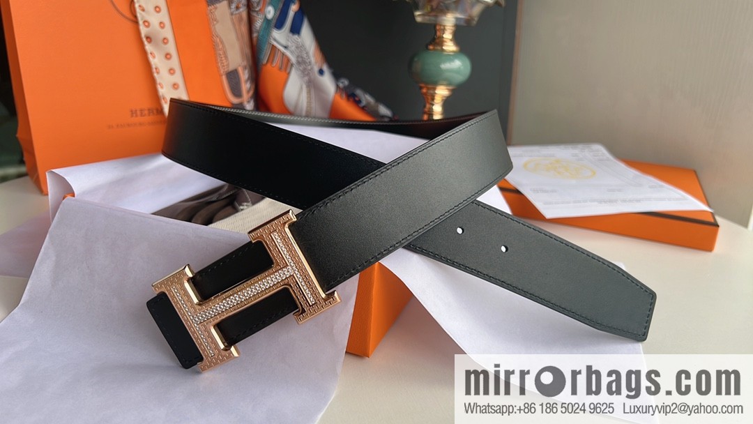 Hermes Hermes, using selected imported cowhide inlaid diamonds 3.8cm men's belt