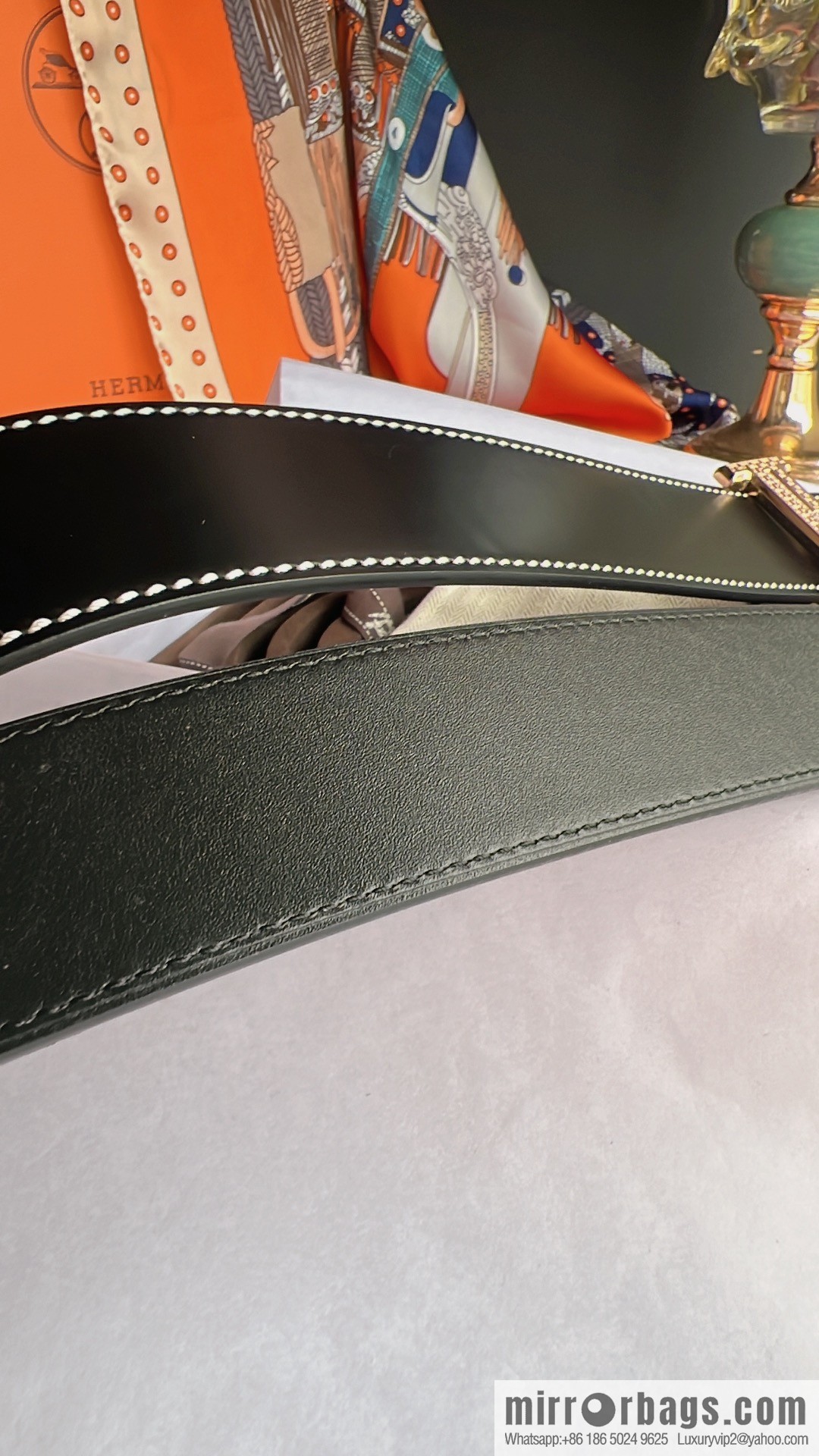 Hermes Hermes, using selected imported cowhide inlaid diamonds 3.8cm men's belt