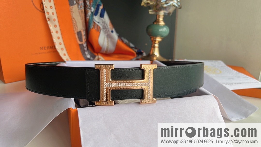 Hermes Hermes, using selected imported cowhide inlaid diamonds 3.8cm men's belt
