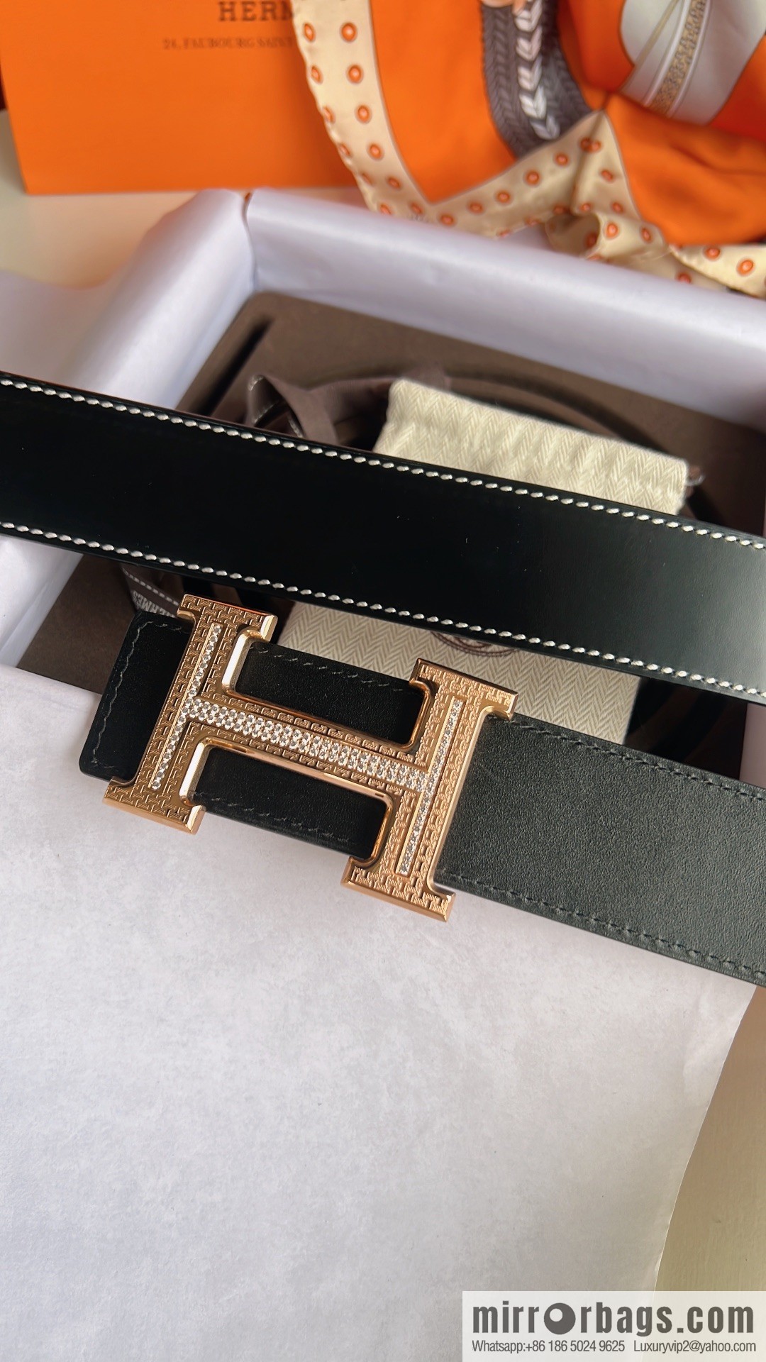Hermes Hermes, using selected imported cowhide inlaid diamonds 3.8cm men's belt