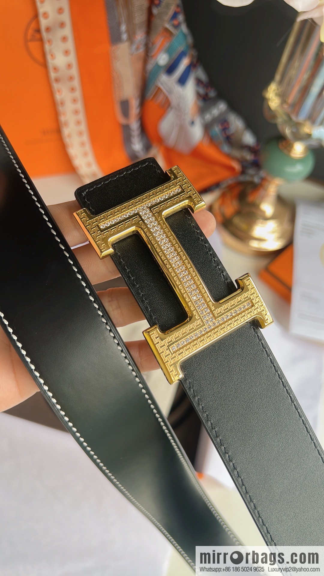 Hermes Hermes, using selected imported cowhide inlaid diamonds 3.8cm men's belt