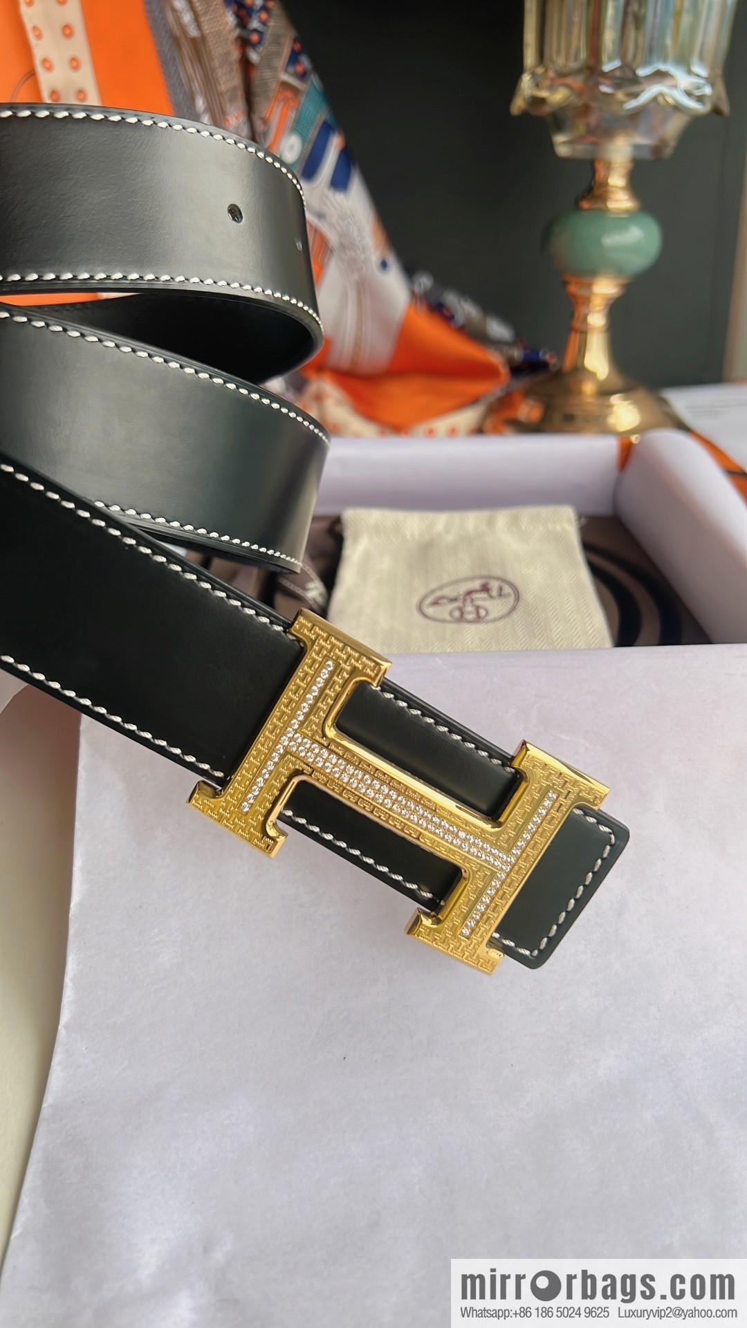 Hermes Hermes, using selected imported cowhide inlaid diamonds 3.8cm men's belt