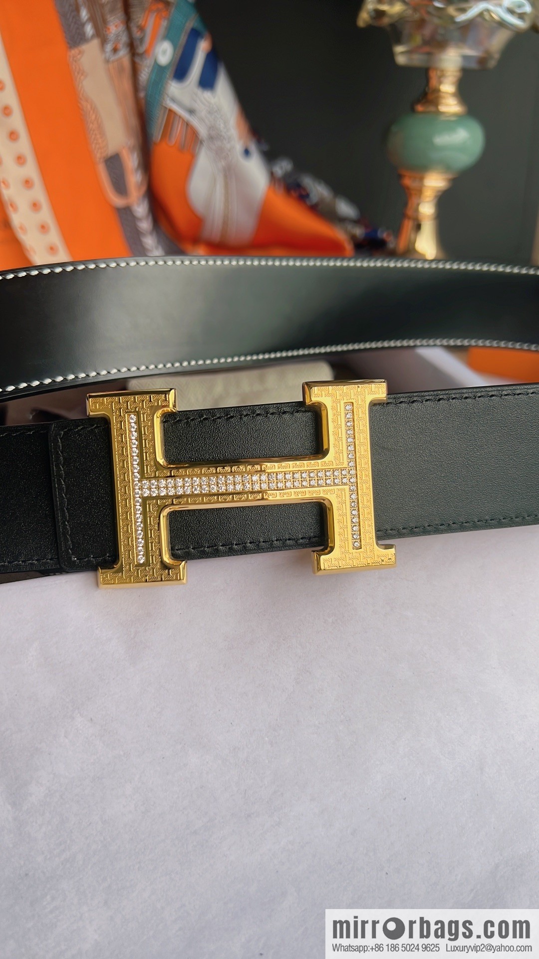 Hermes Hermes, using selected imported cowhide inlaid diamonds 3.8cm men's belt