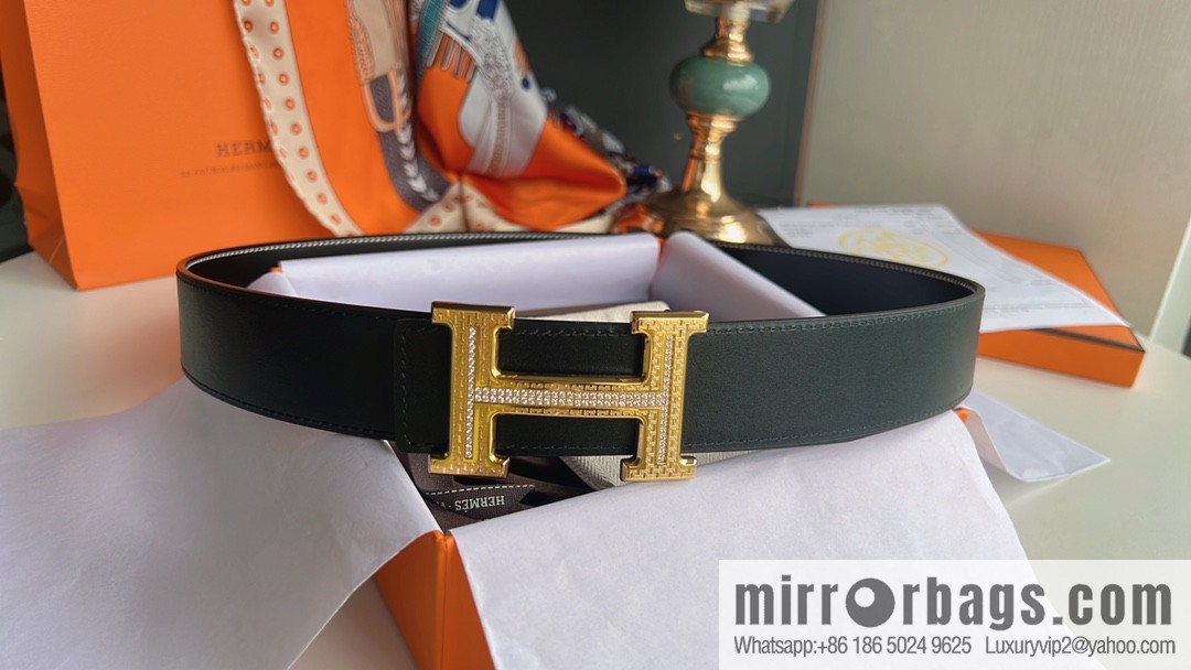 Hermes Hermes, using selected imported cowhide inlaid diamonds 3.8cm men's belt