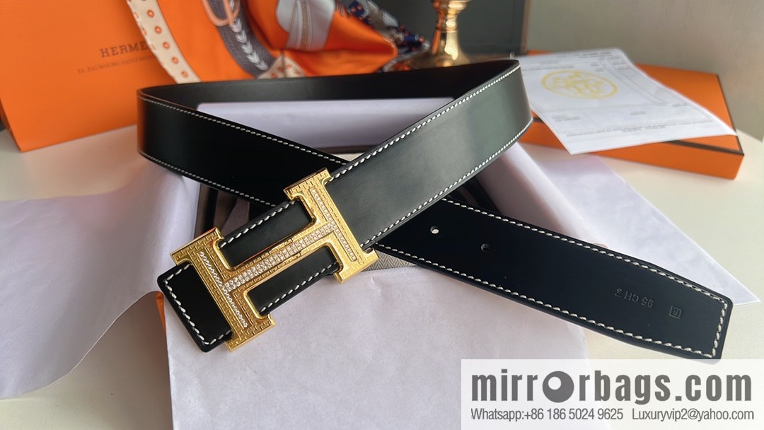 Hermes Hermes, using selected imported cowhide inlaid diamonds 3.8cm men's belt