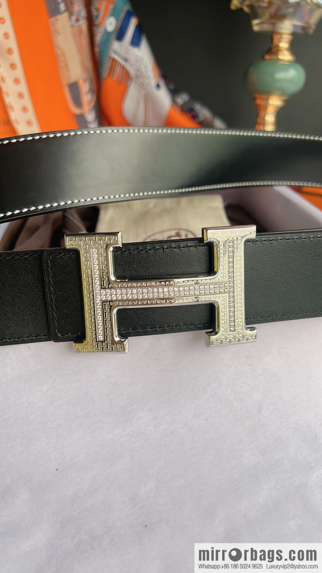 Hermes Hermes, using selected imported cowhide inlaid diamonds 3.8cm men's belt