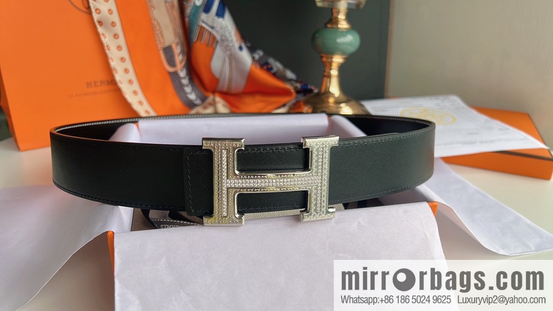 Hermes Hermes, using selected imported cowhide inlaid diamonds 3.8cm men's belt