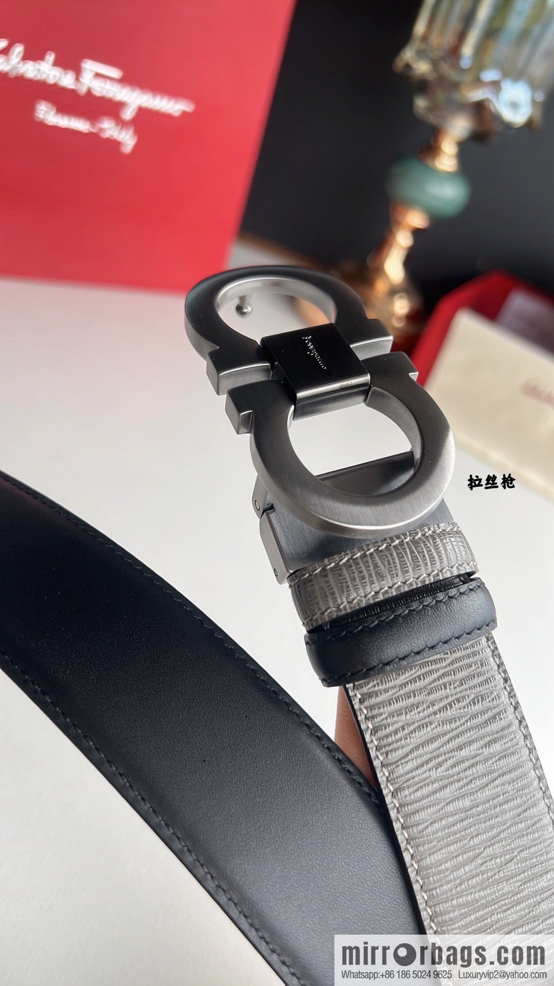 Ferragamo Ferragamo, exquisite 8-figure metal buckle men's textured belt 3.5cm