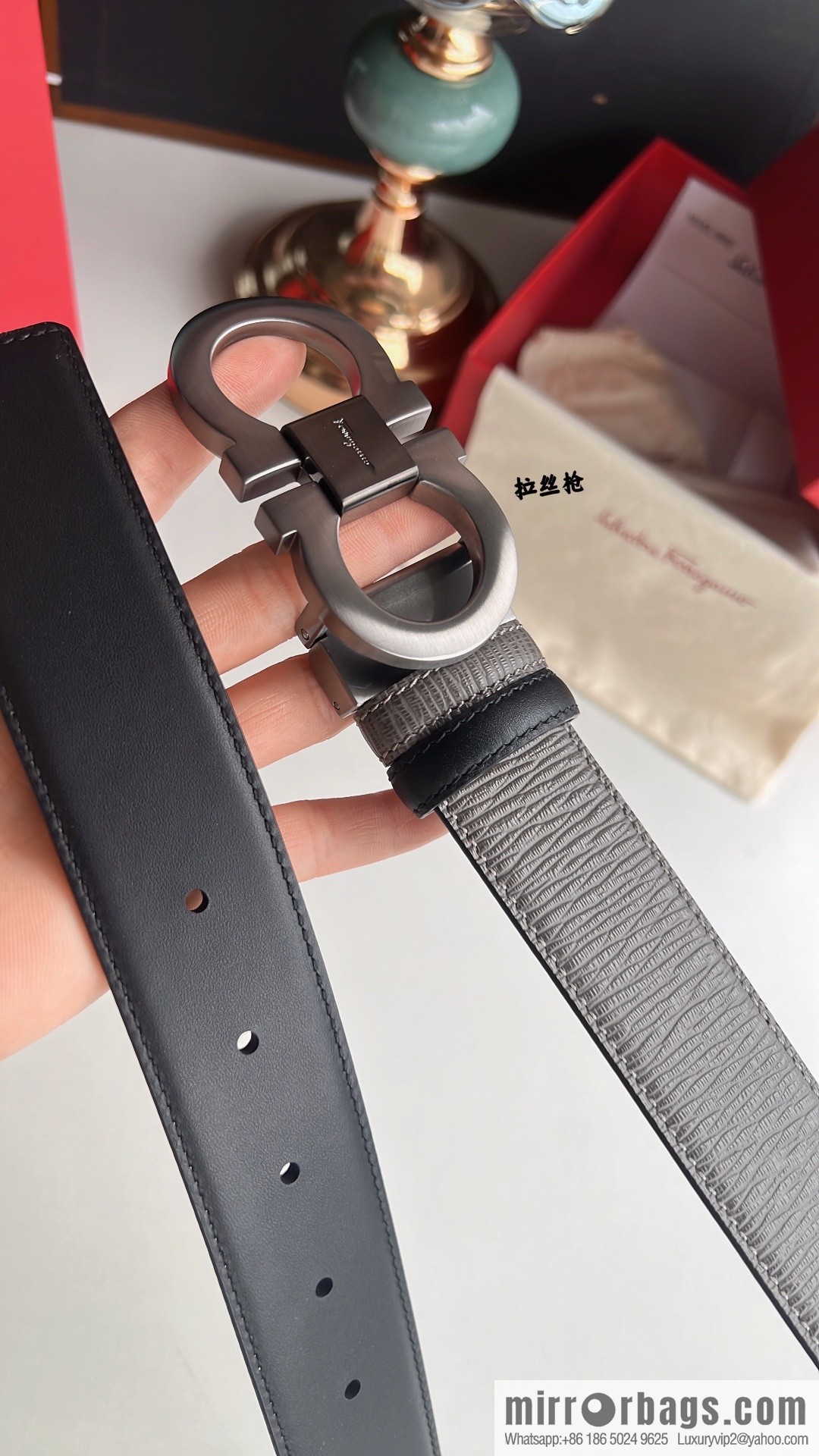 Ferragamo Ferragamo, exquisite 8-figure metal buckle men's textured belt 3.5cm