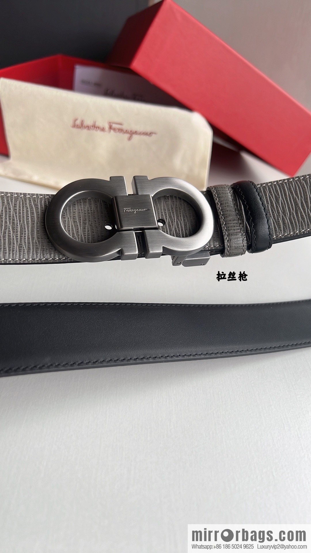 Ferragamo Ferragamo, exquisite 8-figure metal buckle men's textured belt 3.5cm