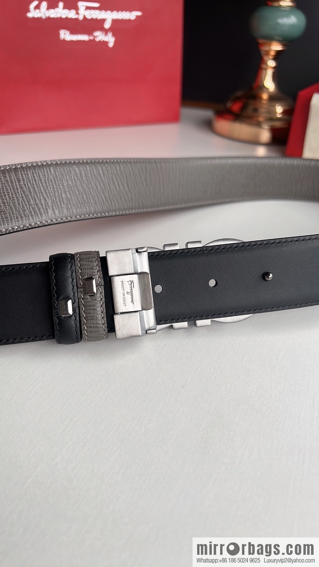 Ferragamo Ferragamo, exquisite 8-figure metal buckle men's textured belt 3.5cm