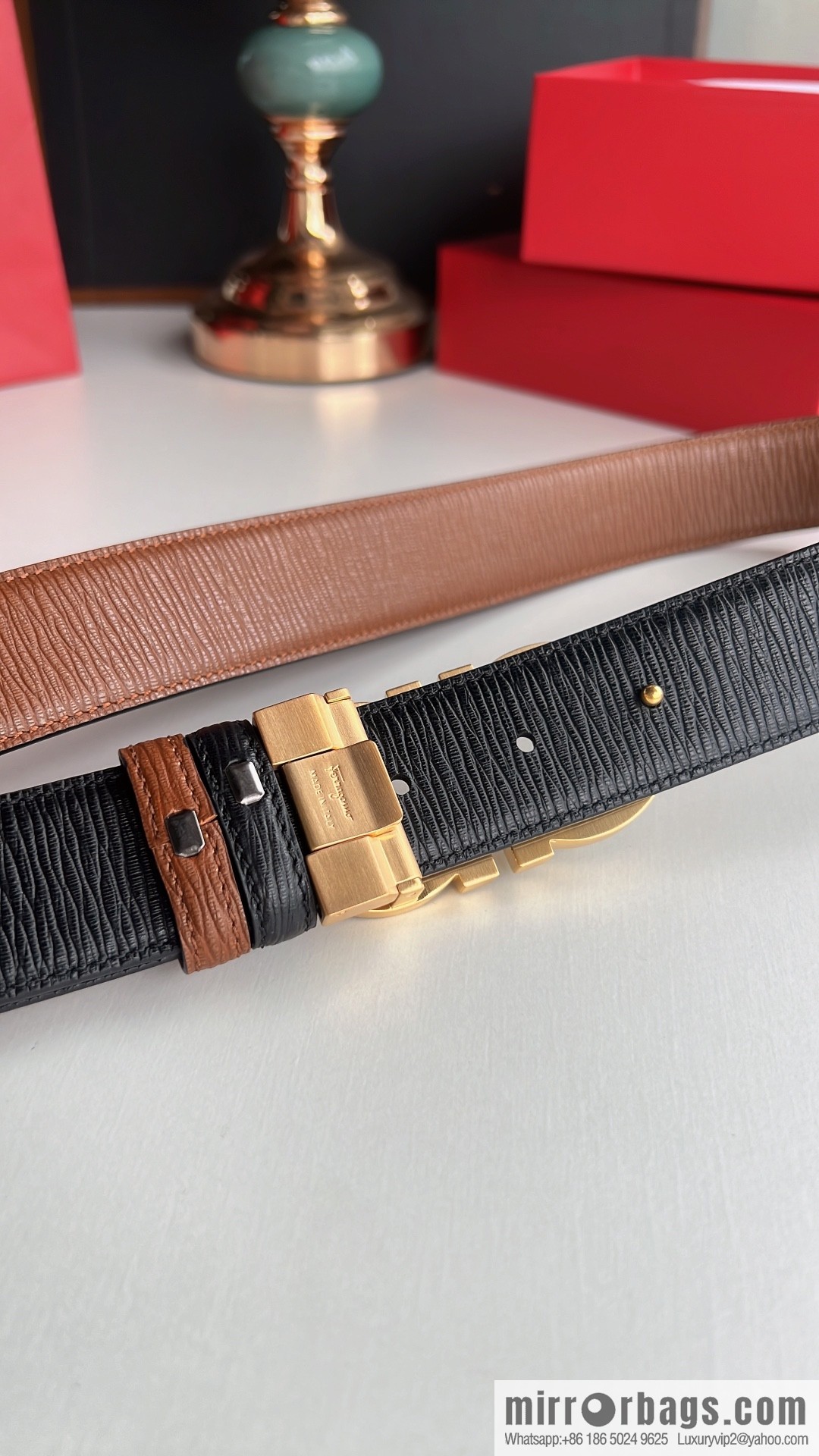 Ferragamo Ferragamo, exquisite 8-figure metal buckle men's textured belt 3.5cm