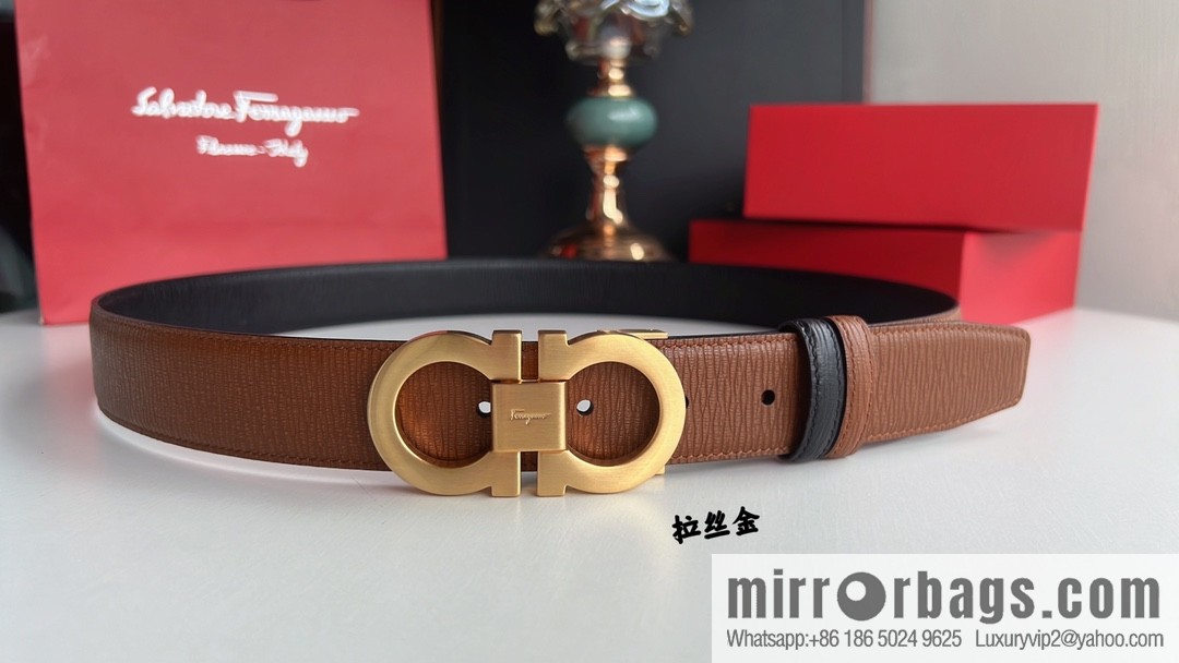 Ferragamo Ferragamo, exquisite 8-figure metal buckle men's textured belt 3.5cm