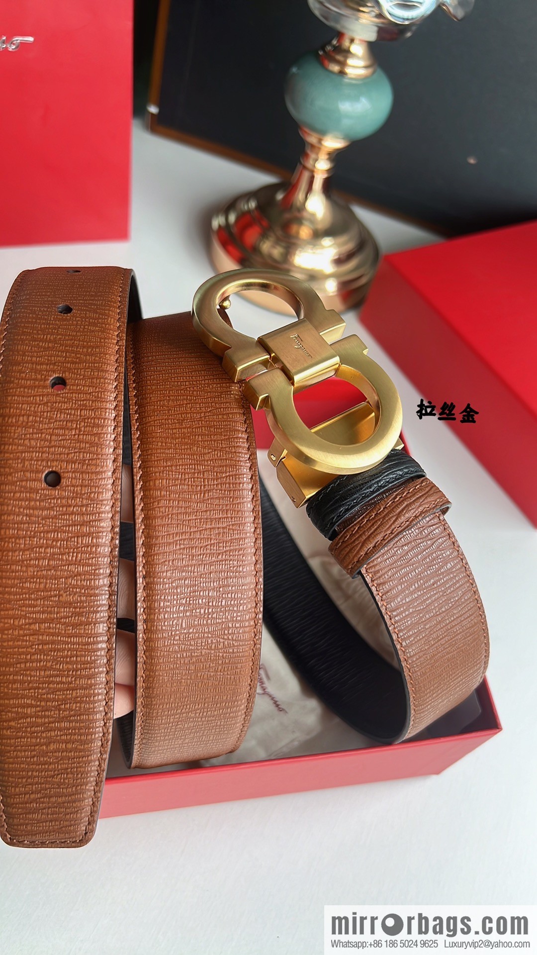 Ferragamo Ferragamo, exquisite 8-figure metal buckle men's textured belt 3.5cm