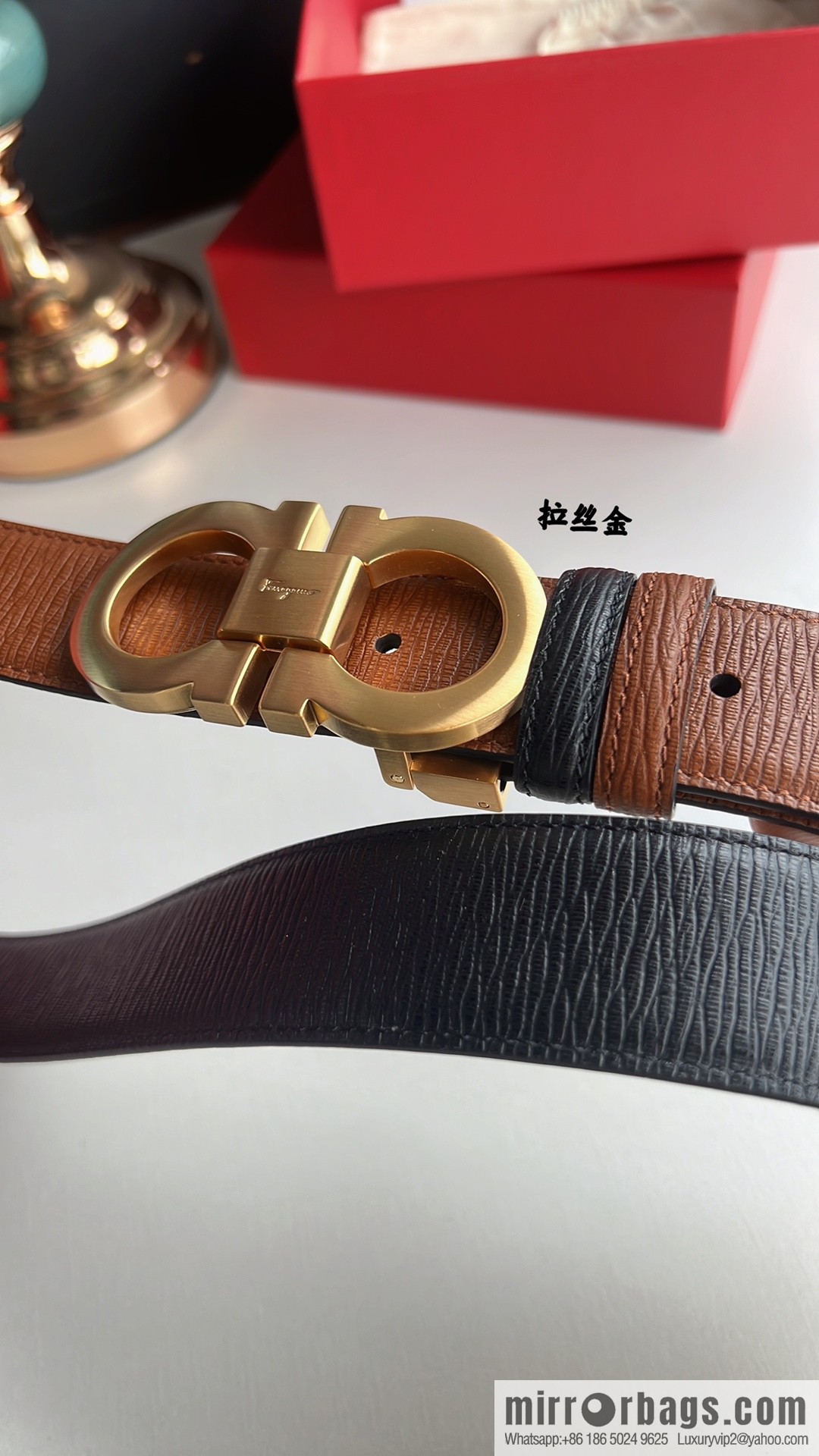 Ferragamo Ferragamo, exquisite 8-figure metal buckle men's textured belt 3.5cm