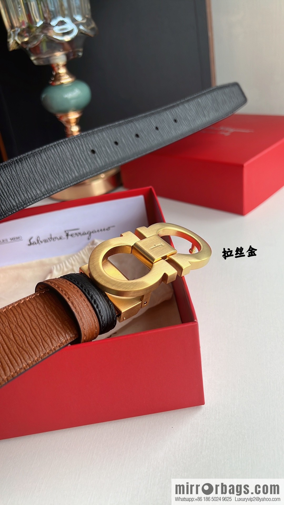 Ferragamo Ferragamo, exquisite 8-figure metal buckle men's textured belt 3.5cm