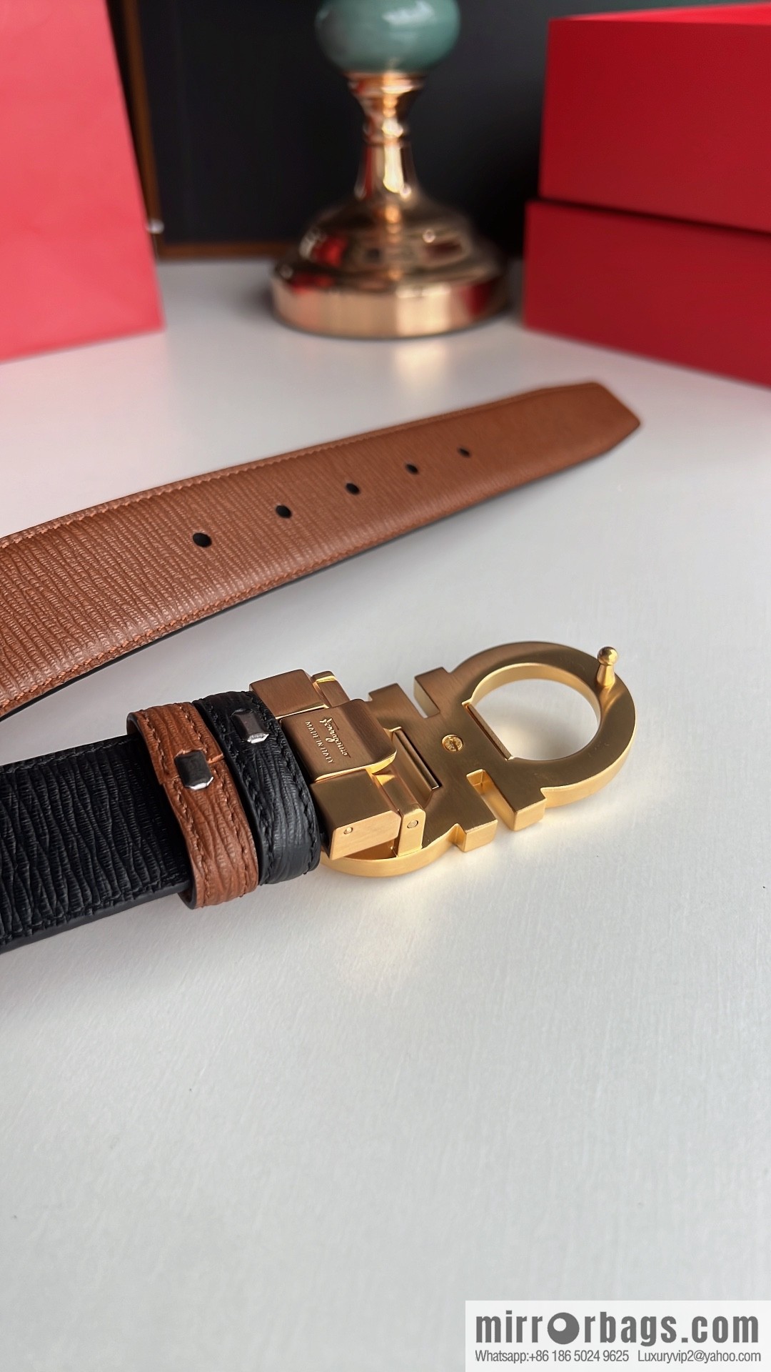 Ferragamo Ferragamo, exquisite 8-figure metal buckle men's textured belt 3.5cm