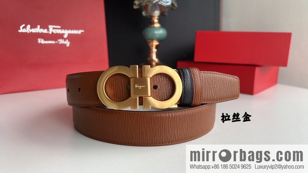 Ferragamo Ferragamo, exquisite 8-figure metal buckle men's textured belt 3.5cm