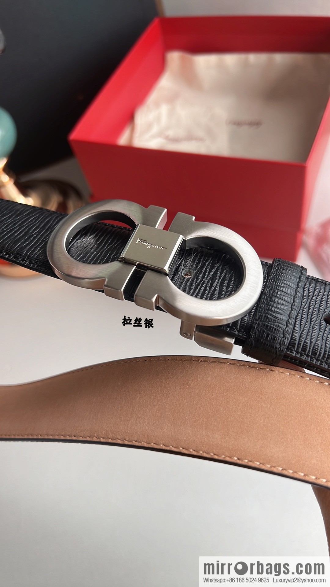 Ferragamo Ferragamo, exquisite 8-figure metal buckle men's textured belt 3.5cm