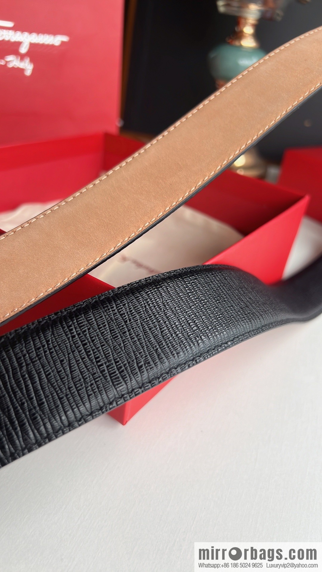 Ferragamo Ferragamo, exquisite 8-figure metal buckle men's textured belt 3.5cm