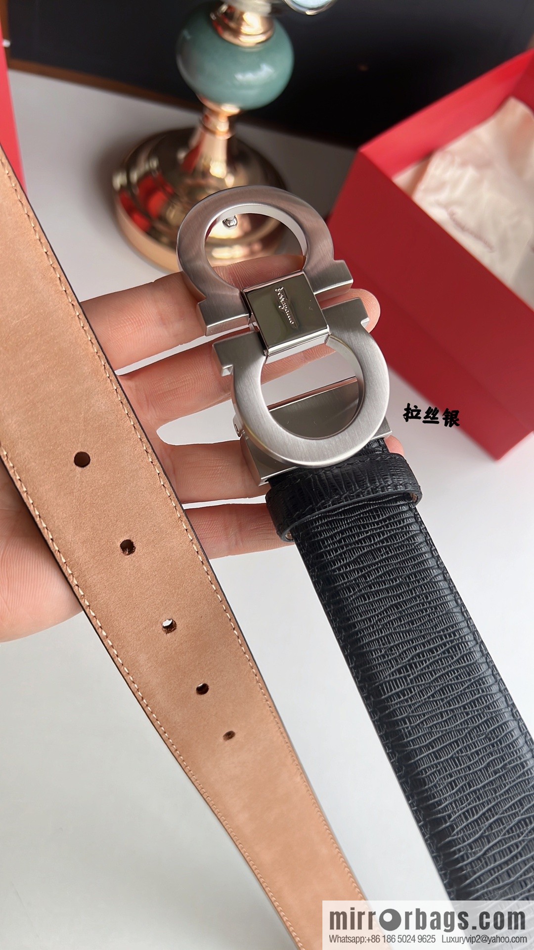 Ferragamo Ferragamo, exquisite 8-figure metal buckle men's textured belt 3.5cm