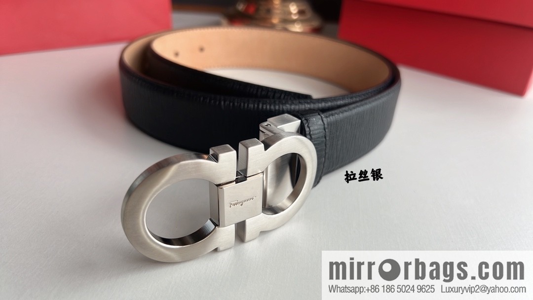 Ferragamo Ferragamo, exquisite 8-figure metal buckle men's textured belt 3.5cm